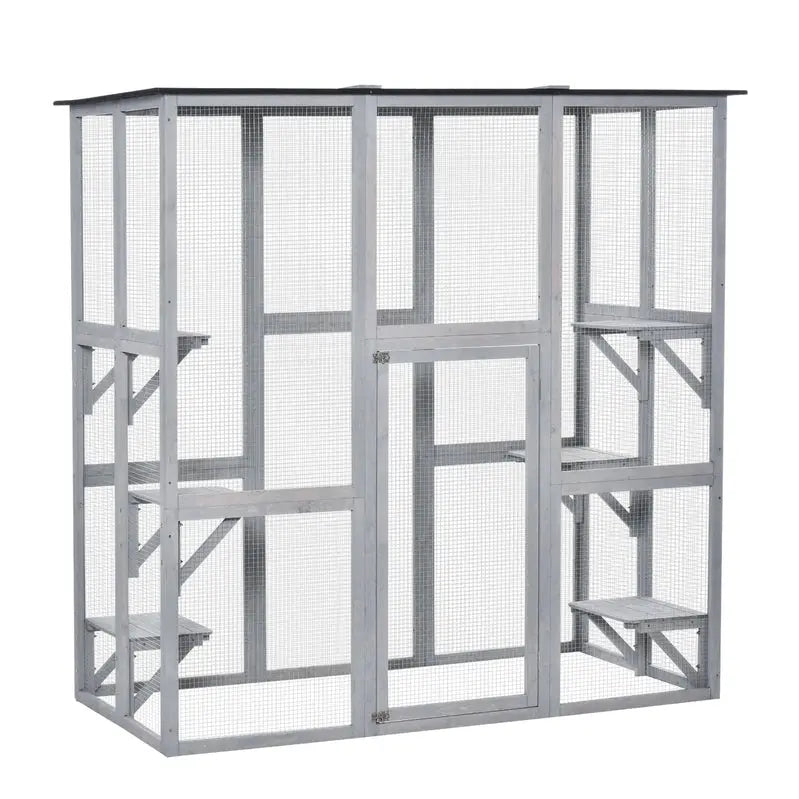 PawHut Wooden Catio Enclosure With 6 Platforms, 71 In. x 38.5 In. x 71 In.