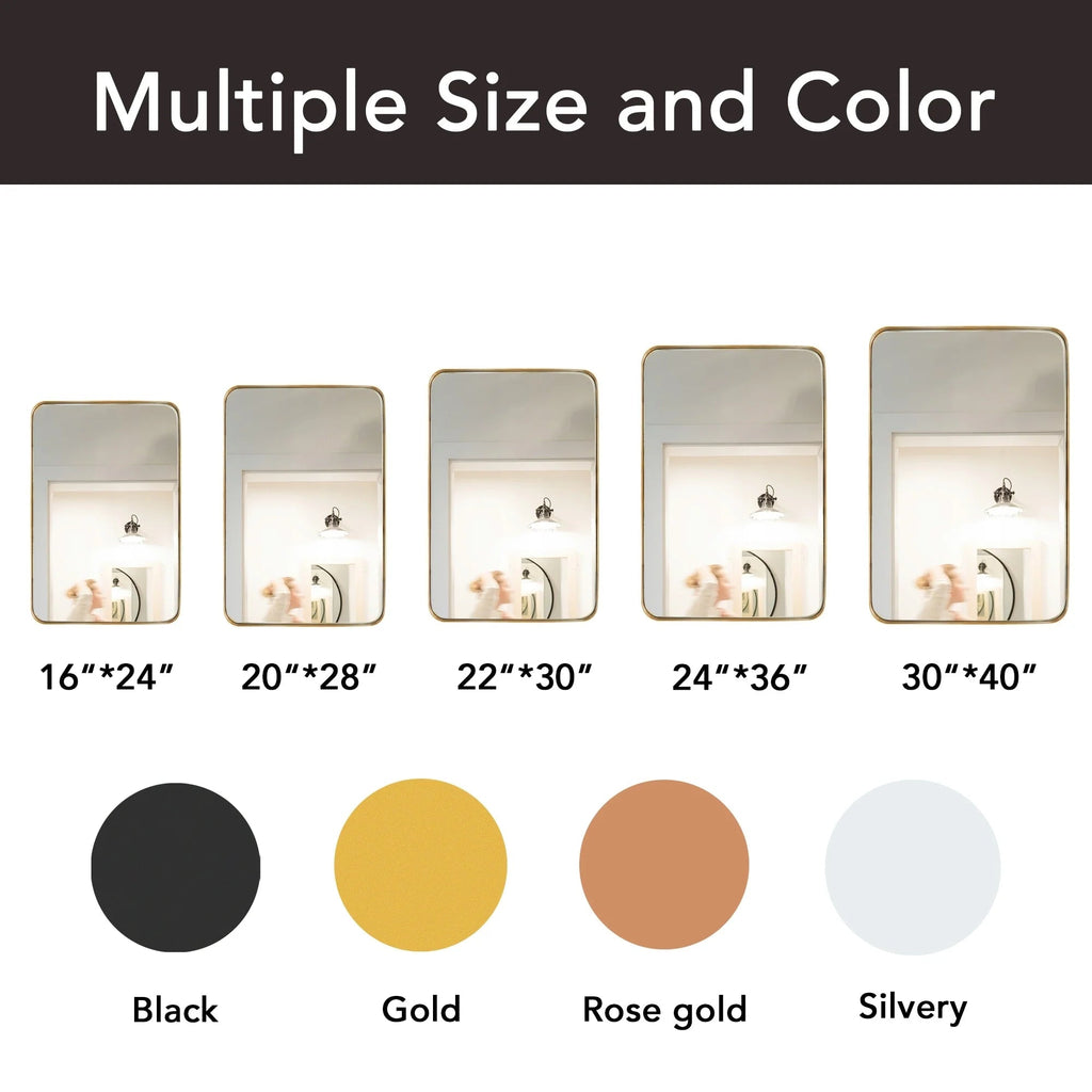 Framed Wall Vanity Mirror With Rounded Corners, 1 Piece