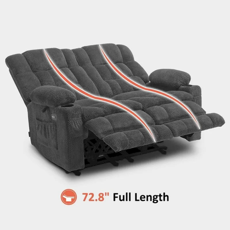 MCombo Power Reclining Loveseat With Heat, Vibration, Cupholders And USB Charge Ports - RS6314