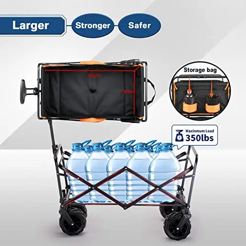 EchoSmile Collapsible Utility Wagon, 350 Lbs Capacity, 35.4 x 21.6 x 19.6 in, 4 x 7 in Wheels