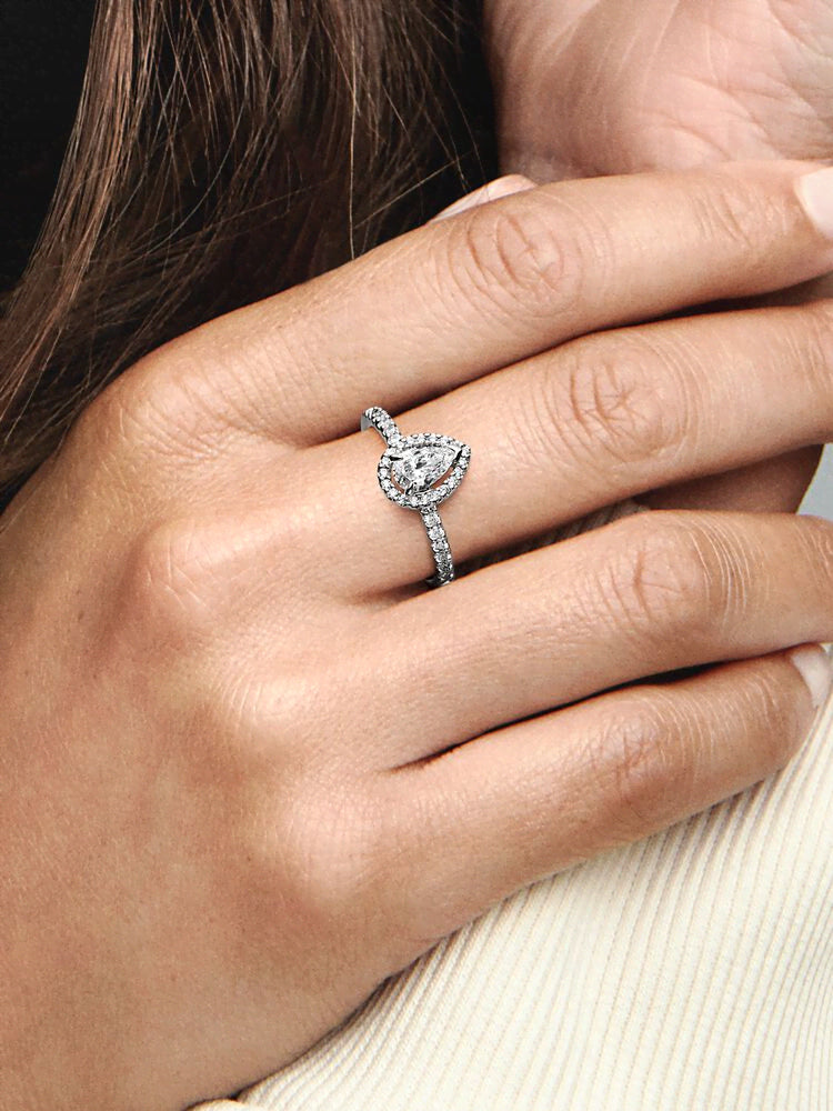 Sparkling Pear Halo Ring