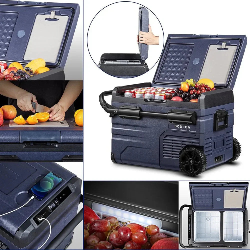 BODEGA 12 Volt 37 Qt Dual Zone Portable Car Refrigerator Freezer - Dark Blue and Black