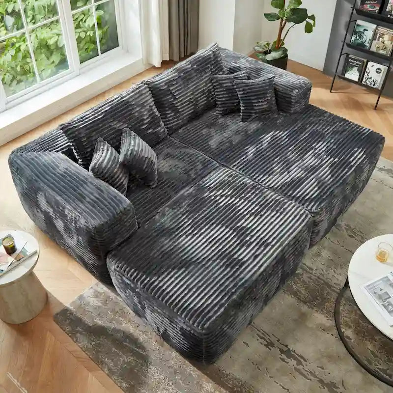 HOOOWOOO Plush L-Shaped Sectional Sofa With Removable Ottoman, 3-Piece, 80L x 69.3W x 35.4H x 59D
