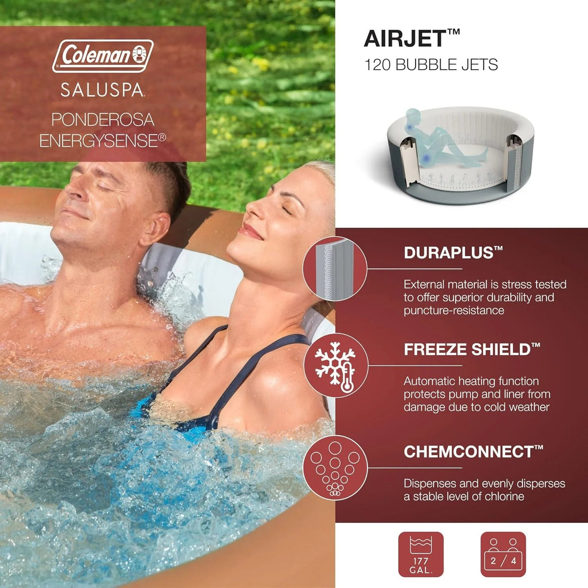 2-4 Person Inflatable Hot Tub With 120 Air Jets And Insulated Cover