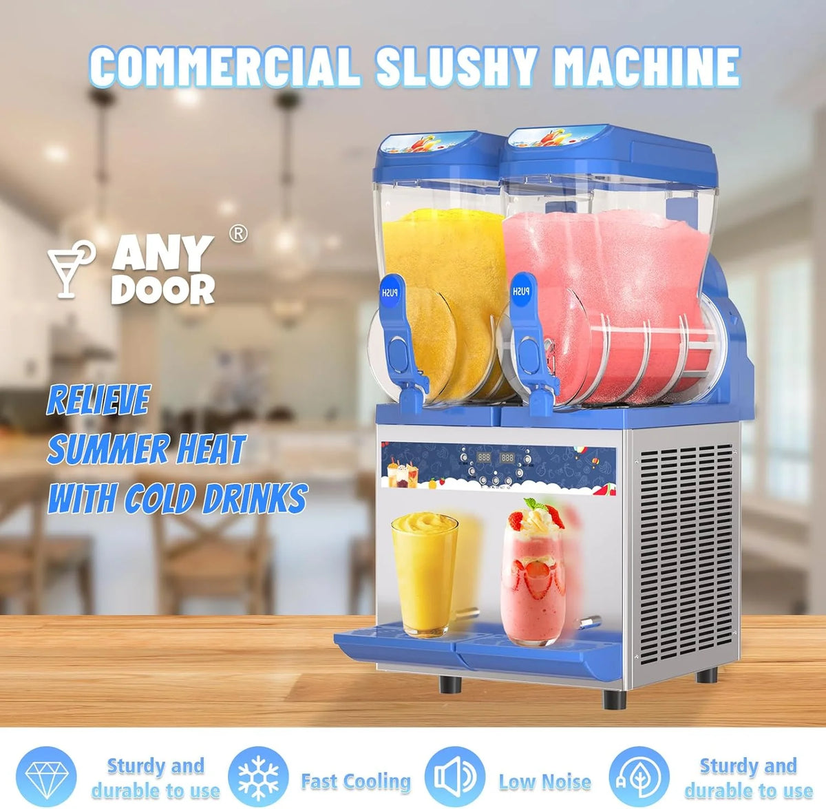 AnyDoor Commercial Slushy Machine, 30L, 1000W, Stainless Steel, Blue - 300-X
