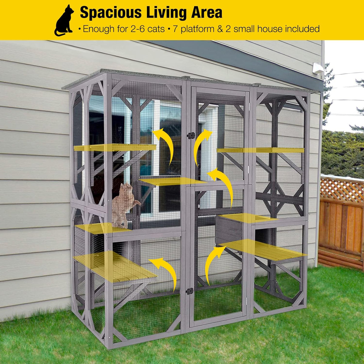 Large Walk-In Outdoor Cat Enclosure With 7 Platforms