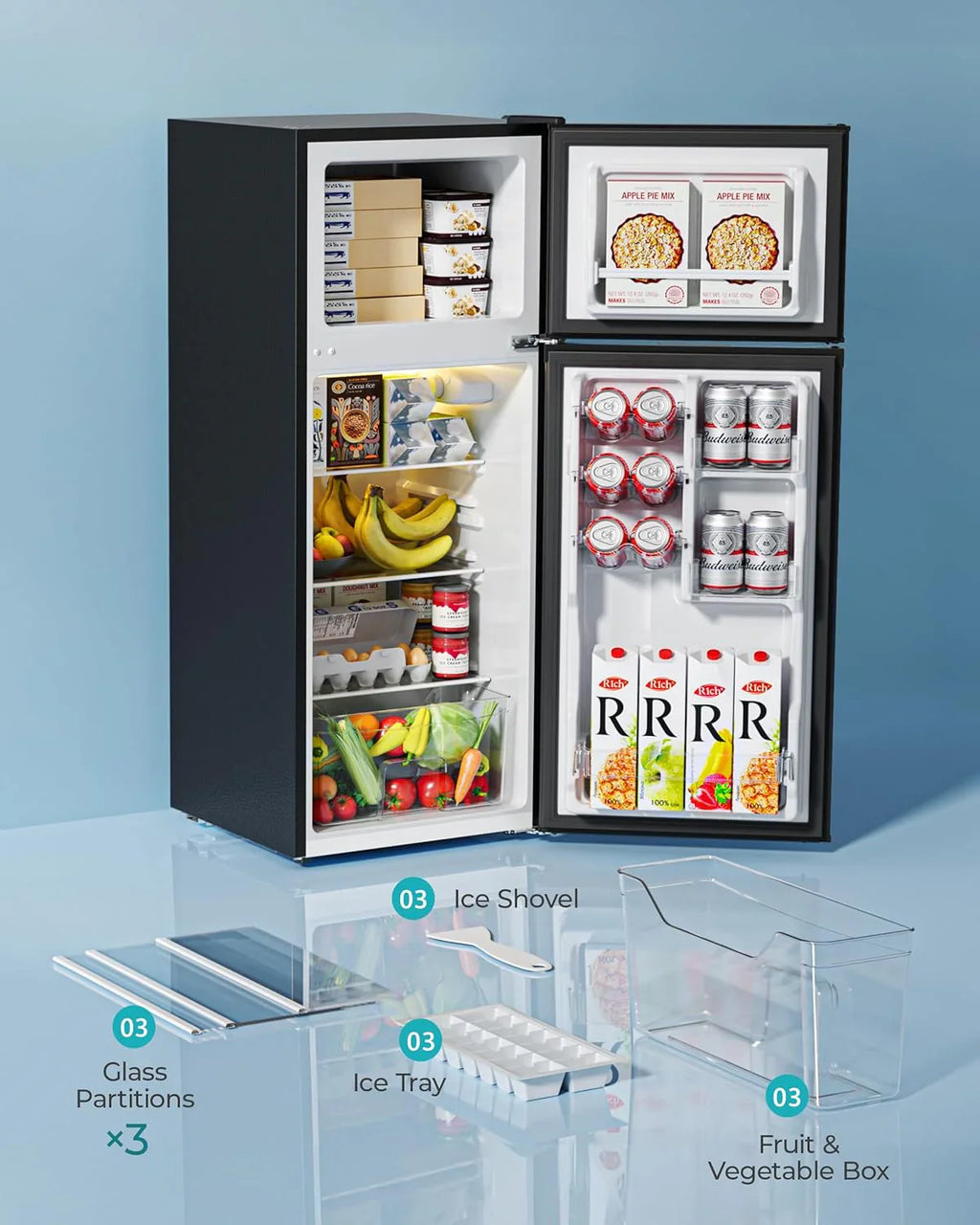 Euhomy 3.2 Cubic Feet 2-Door Mini Refrigerator With Freezer, Silver - RF-S