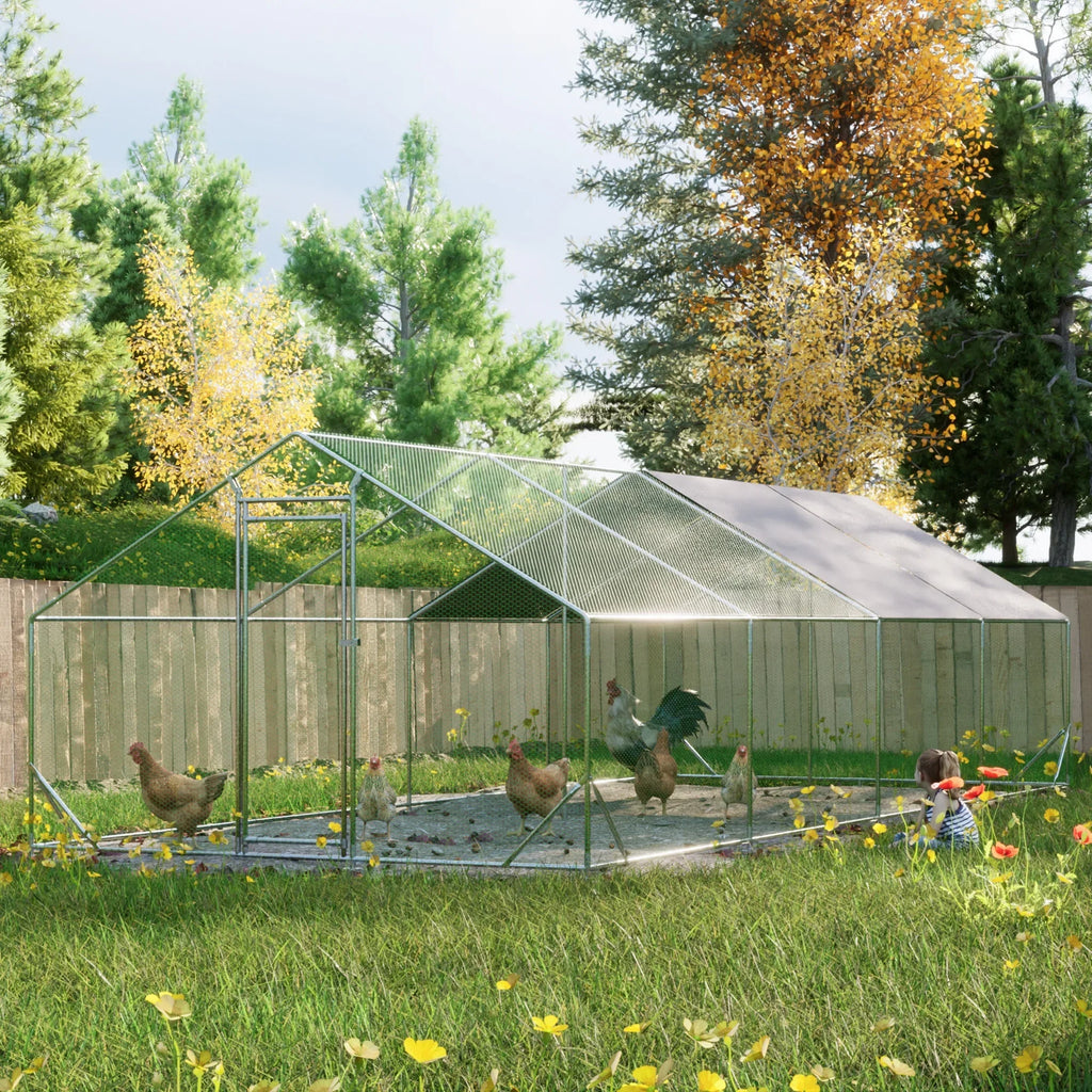 Large Metal Walk-In Chicken Coop With Galvanized Wire And Cover - 10' L x 26' W x 6.56' H