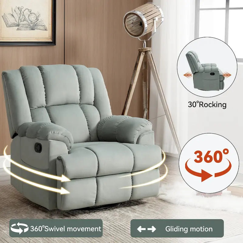 Lazy Boy Oversized Fabric Swivel Rocking Manual Recliner Chair, 37.8L*38.2W*41H, 155 Degrees