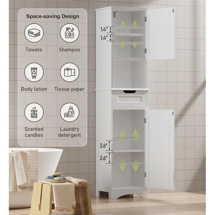 67 Inch Tall Narrow Bathroom Linen Storage Cabinet, 5-Tier Solid Wood Freestanding
