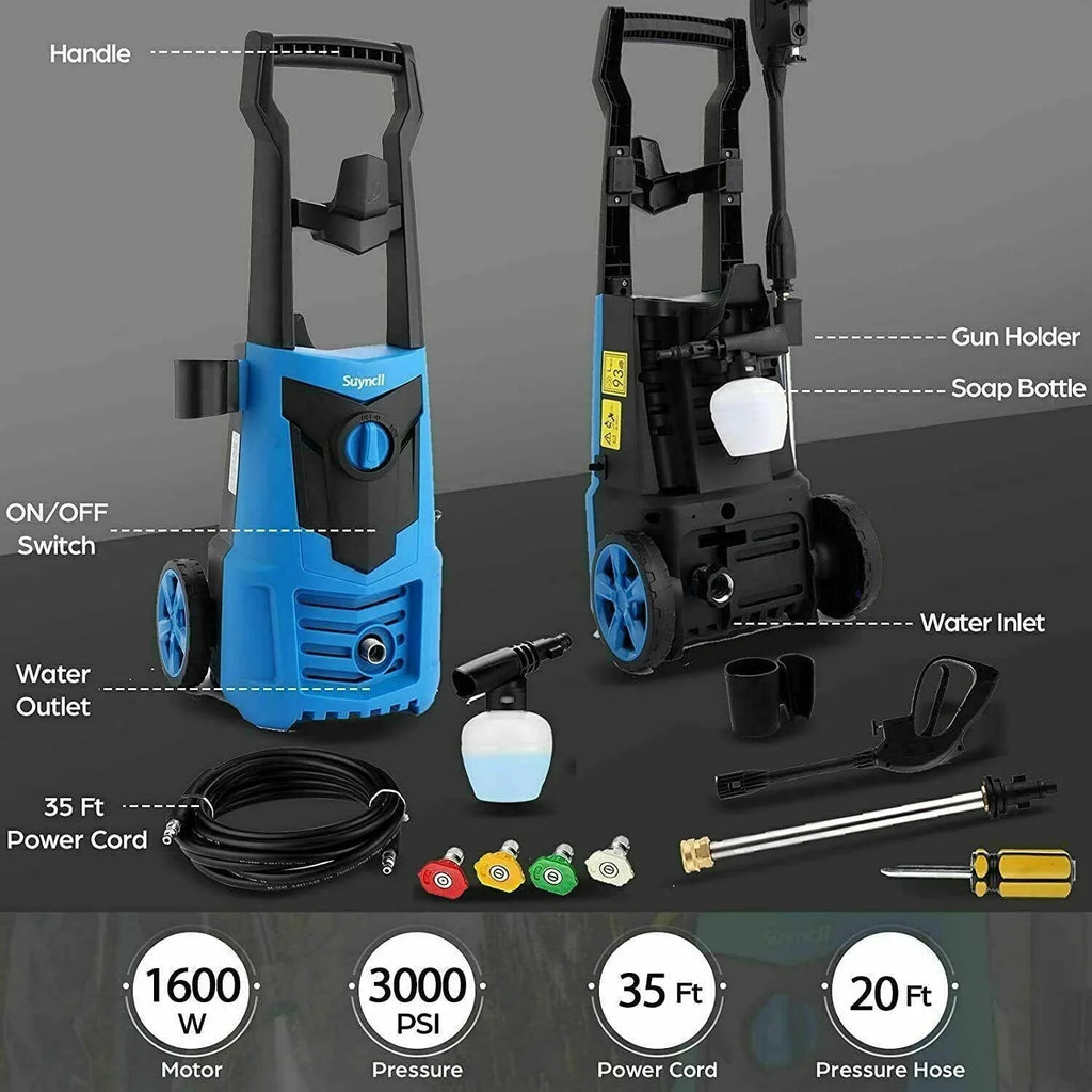Suyncll Electric Cold Water Pressure Washer 3000 PSI 2.4 GPM Blue/Green