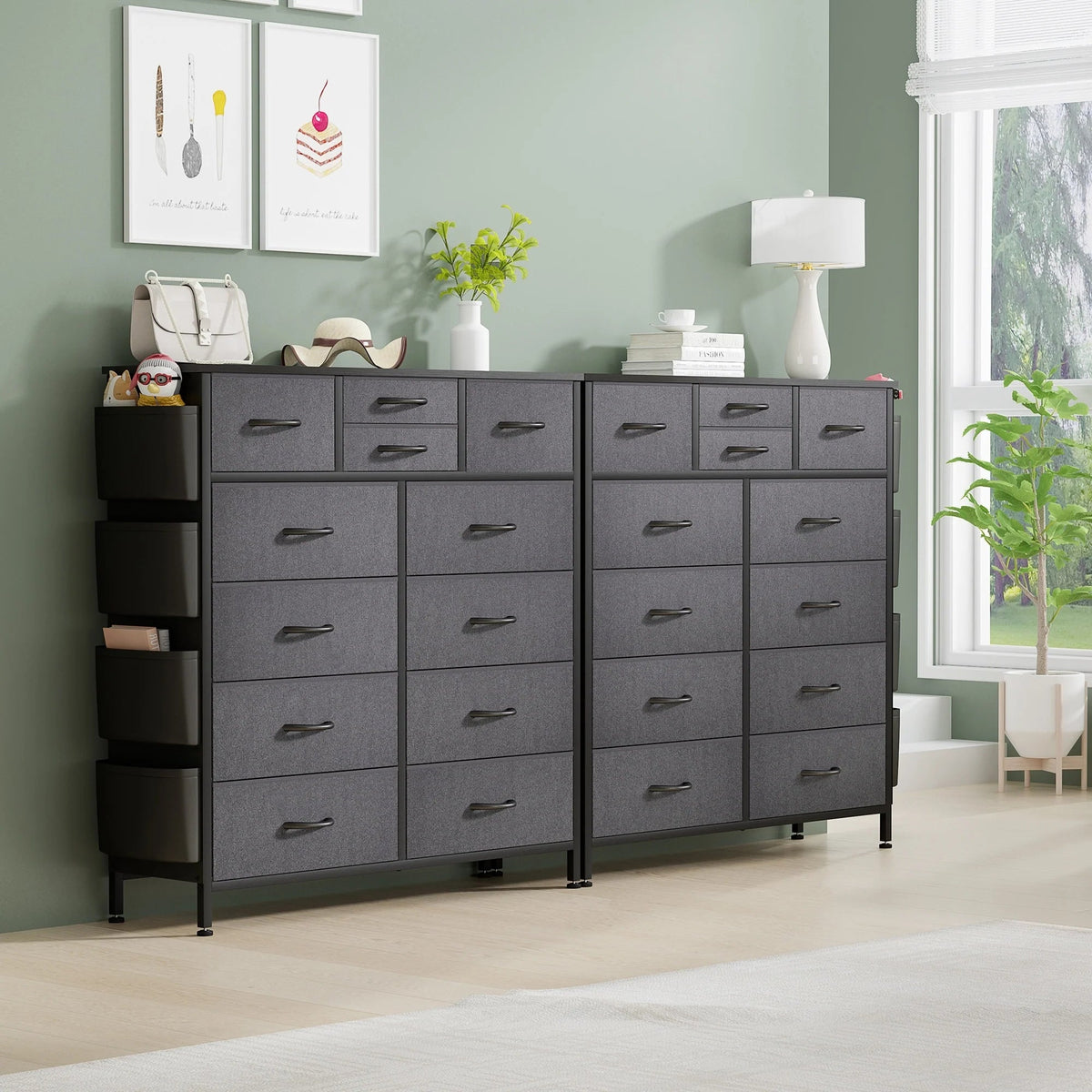 12-Drawer Fabric Dresser With Wood Top And Metal Frame