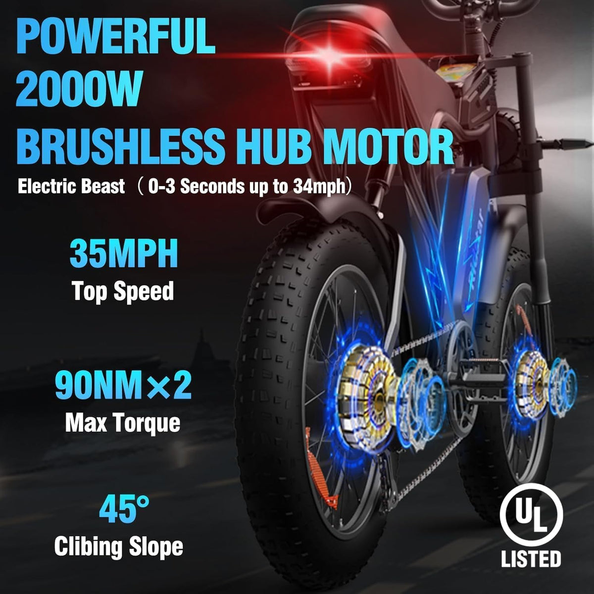 All-Terrain Fat Tire Electric Bike For Adults, 2000W 52V, 30-180 Mile Range - Q20