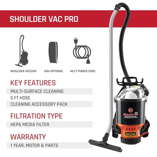 Commercial Shoulder Vac Pro Backpack Bagged Vacuum Cleaner With HEPA Media Filter, Black - C2401