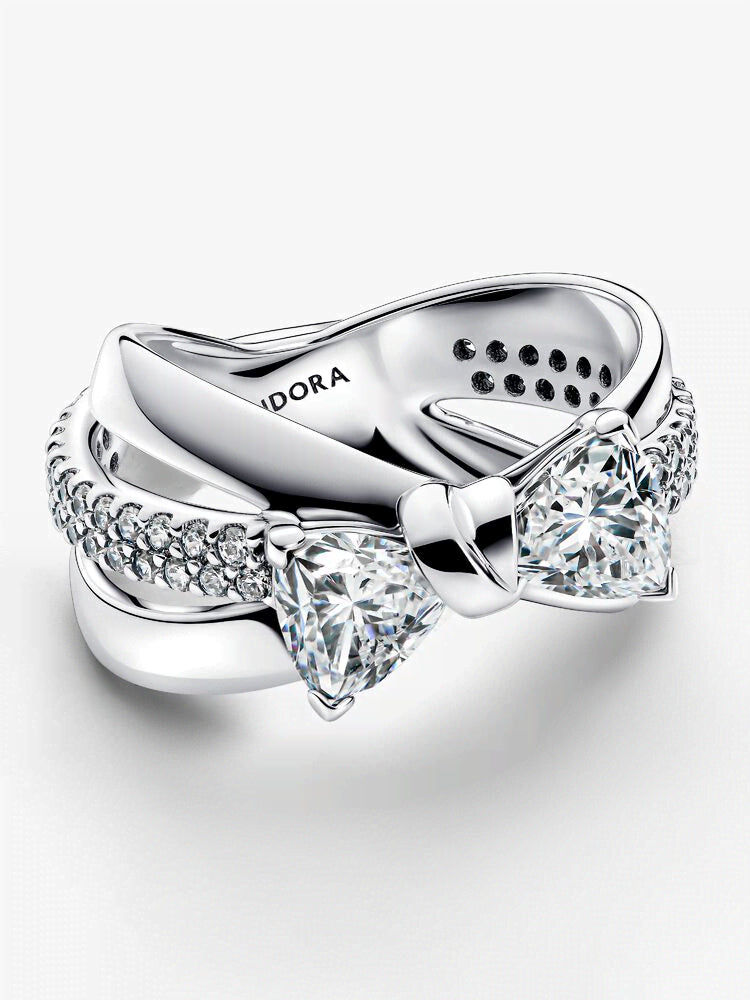 Sparkling Bow Crossover Ring