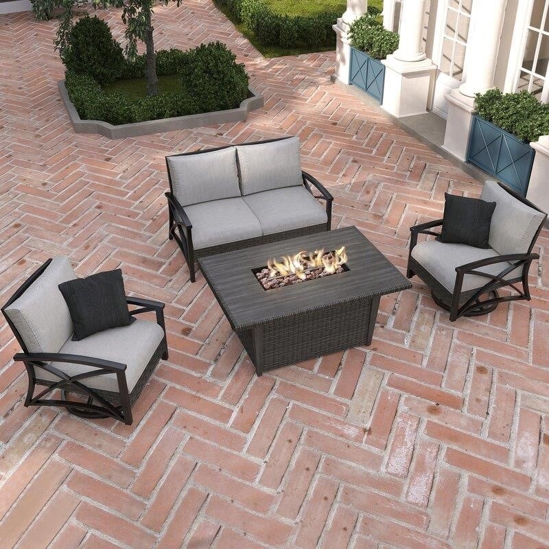 Martha Stewart Metal 4-Person Seating Group With Cushions And Propane Fire Pit - 15PKCR-LAK404-GR1GE