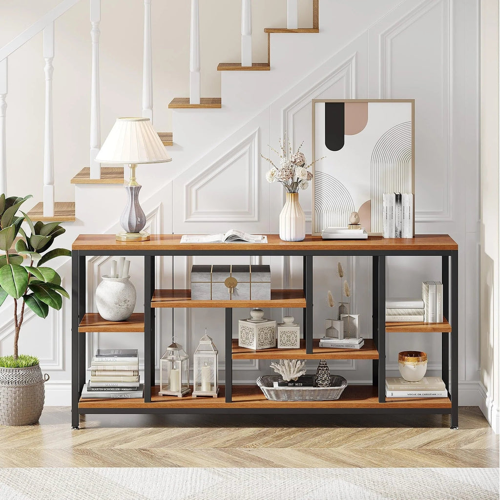 3-Tier Console Sofa Table With Storage, 70.9 Inch