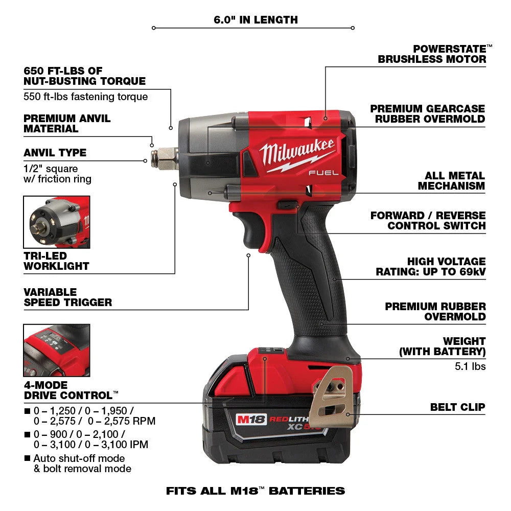 Milwaukee M18 FUEL 18V Brushless Cordless 7-Tool Combo Kit With Two 5.0 Ah Batteries