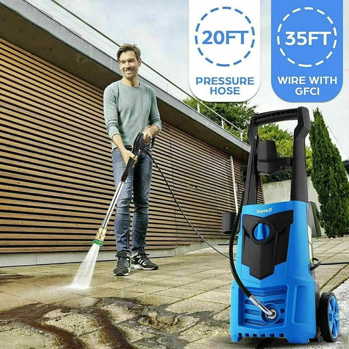 Suyncll Electric Cold Water Pressure Washer 3000 PSI 2.4 GPM Blue/Green