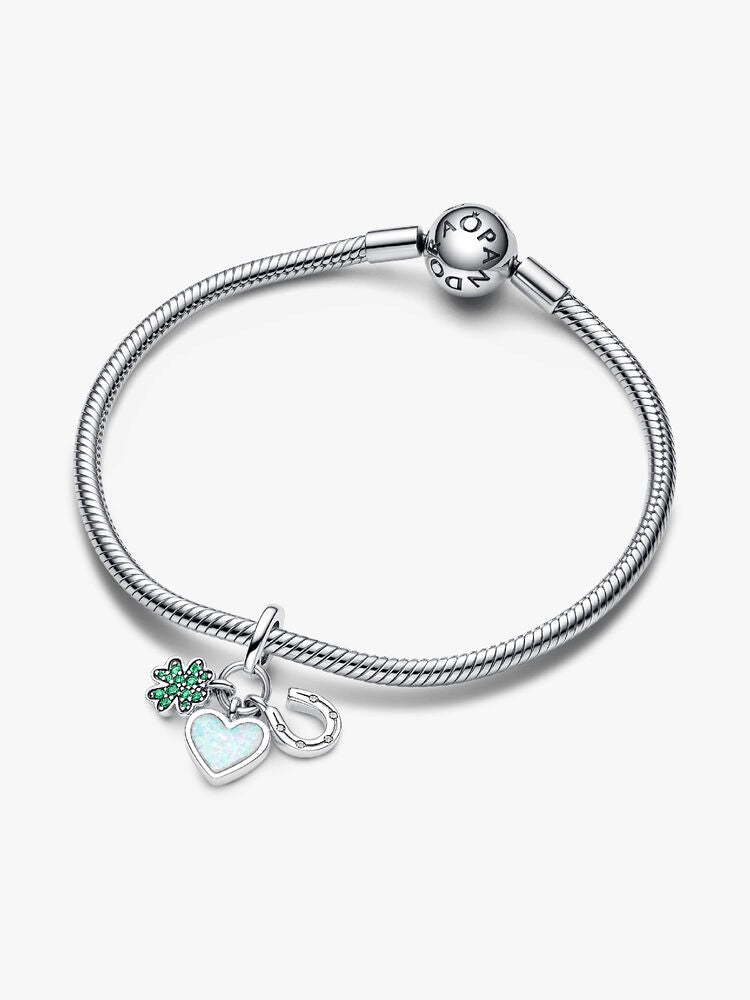 Four Leaf Clover, Heart and Horseshoe Triple Dangle Charm