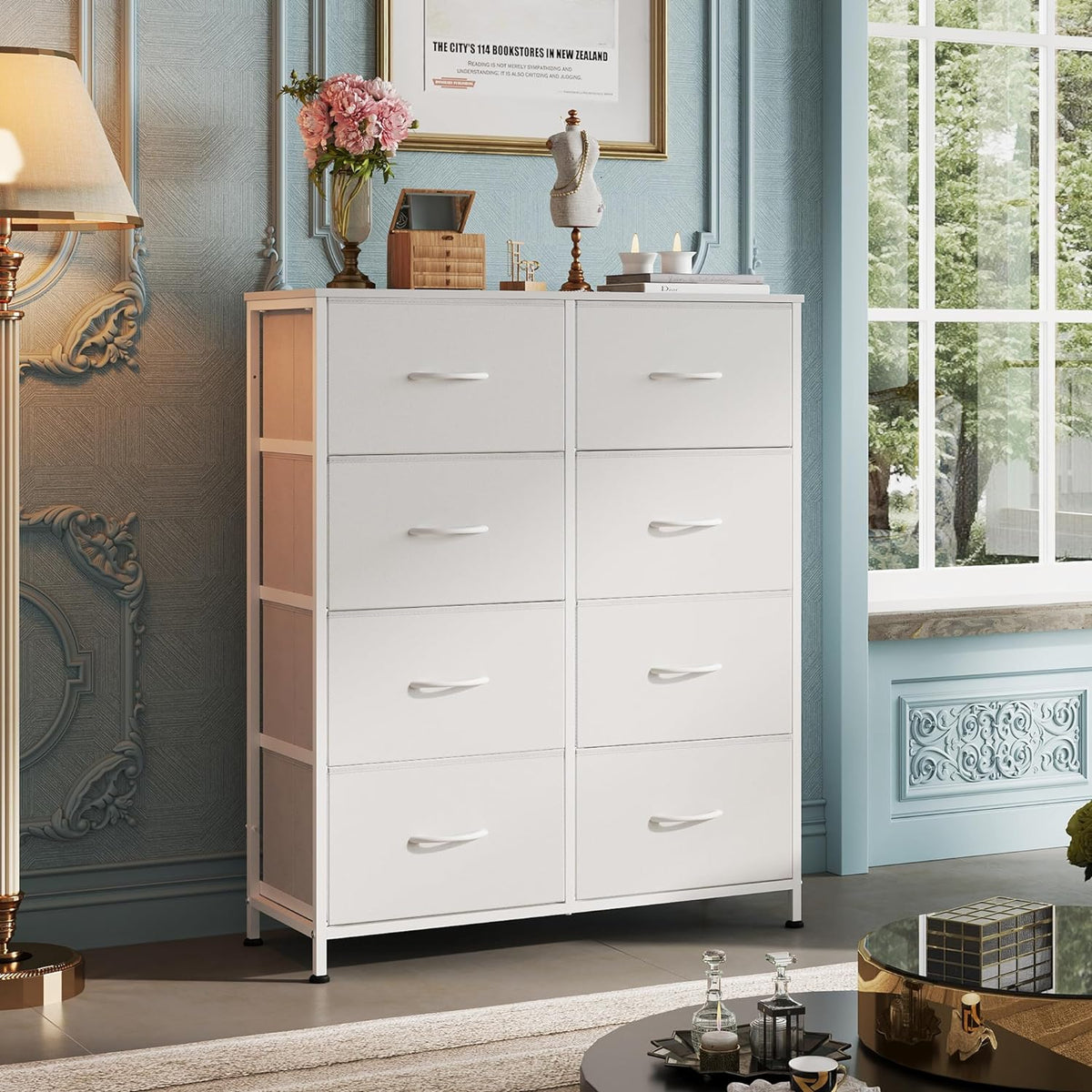 Tall Fabric Dresser With 8 Drawers, 31.7 in L x 11.7 in W x 38.6 in H