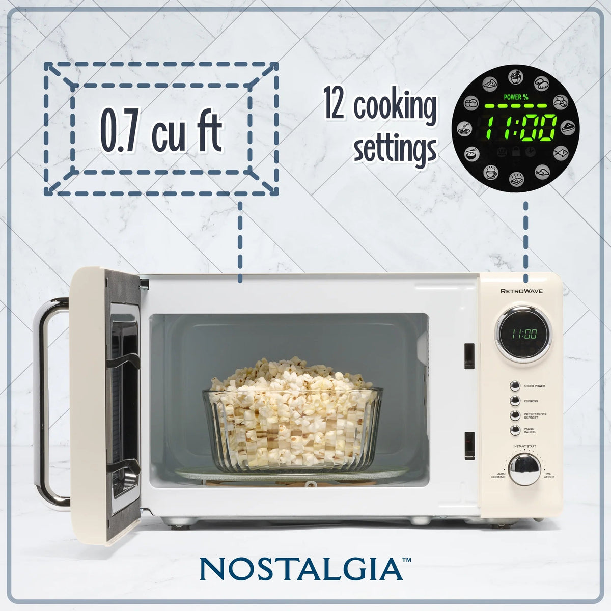 Nostalgia Retro Compact Countertop Microwave Oven 0.7 Cu. Ft. 700-Watts Orange
