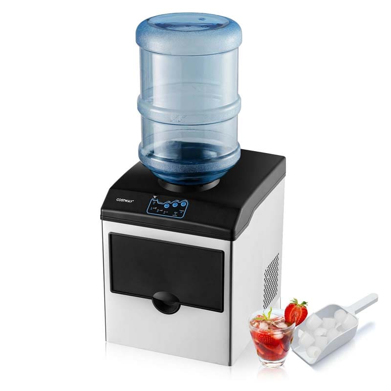48 Lbs/24H 2-in-1 Stainless Steel Countertop Ice Maker With Chilled Water Dispenser And 5 Lbs Ice Storage Basket