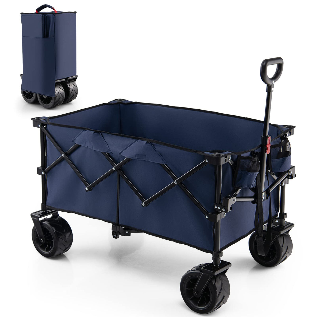 Collapsible Folding Utility Wagon Cart, 176 lbs, Adjustable 30 in - 36 in Handle