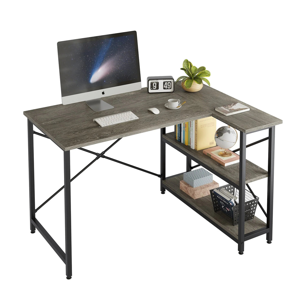 Small L-Shaped Computer Desk With Reversible Storage Shelves - 55-Inch / 47-Inch