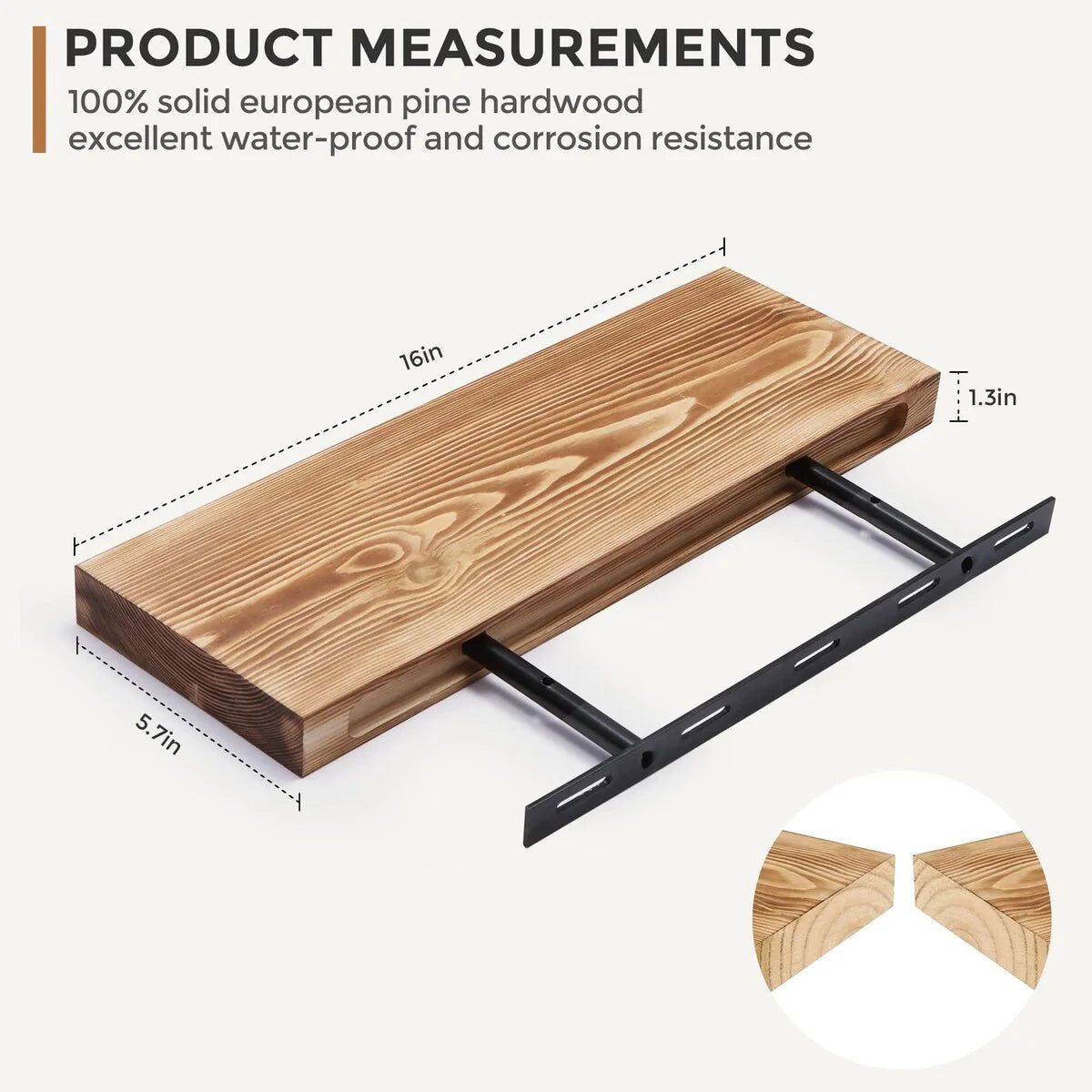 Set Of 2 Handcrafted European Pine Floating Wall Shelves, 16inch/24inch/36inch, Grey/Espresso/Walnut