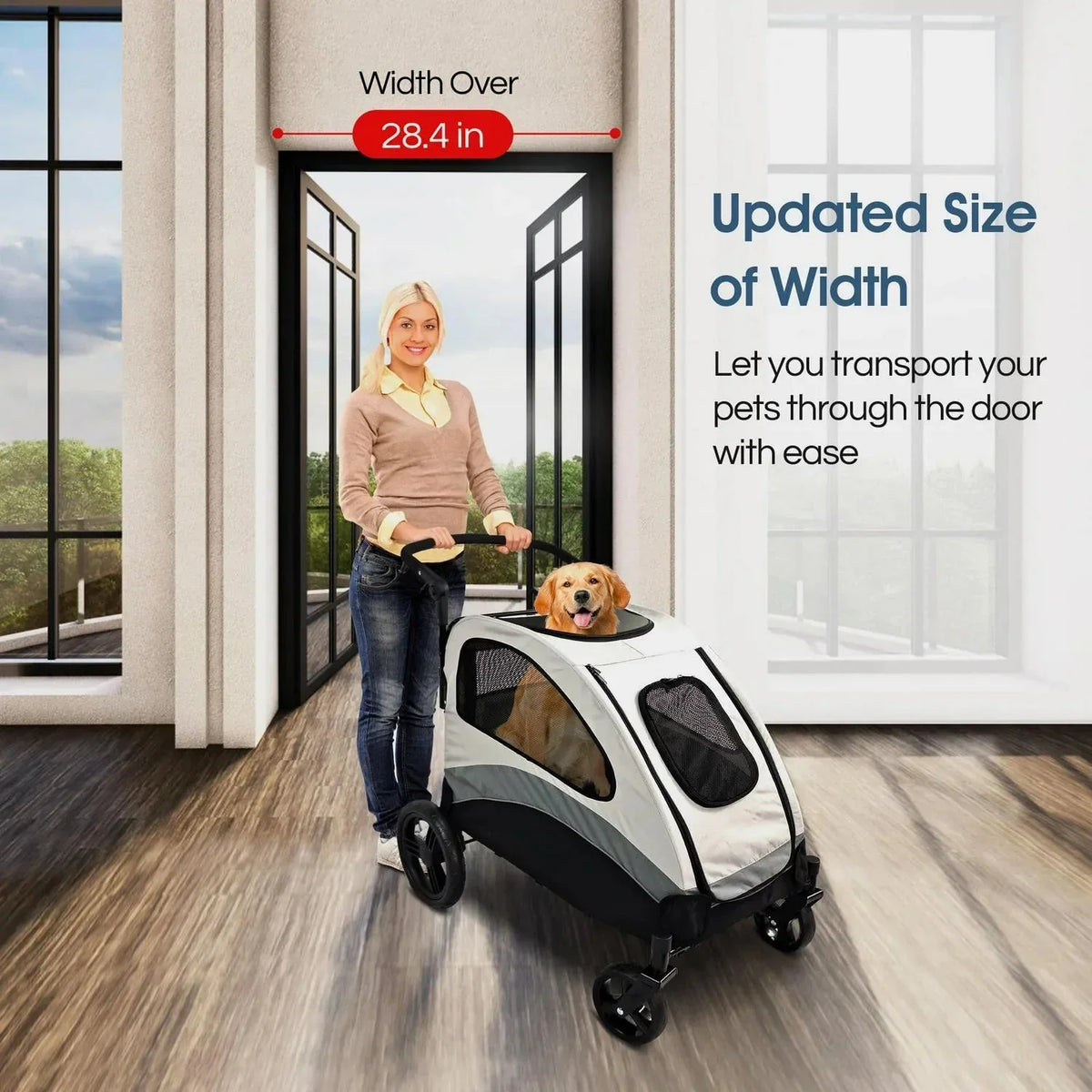 Poloma Foldable Pet Stroller For Large Or 2 Dogs Cats, Gray - GS-307Z