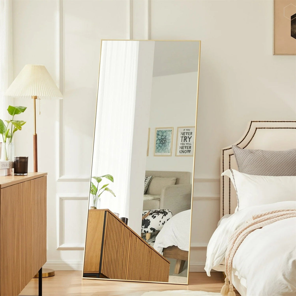 Full-Length Floor Mirror With Stand, Aluminum Alloy Frame - 71x30
