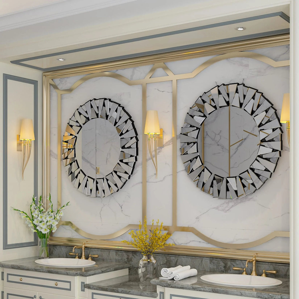 32 Inch Round Sunburst Decorative Wall Mirror, Silver Glass - 31.5 Inch