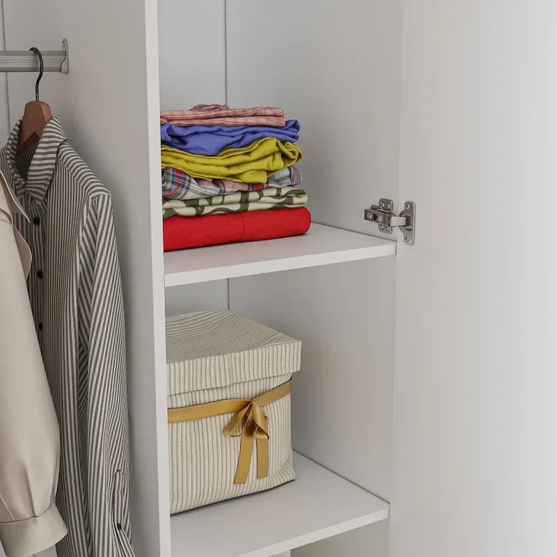 FUFU&GAGA Freestanding Solid Wood Wardrobe Closet With Storage Shelves