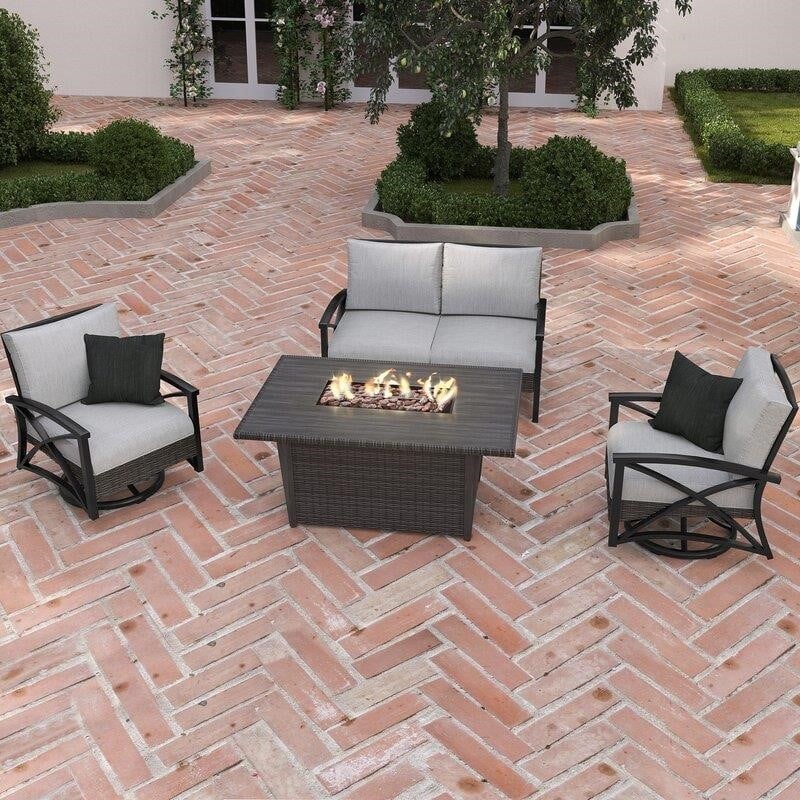 Martha Stewart Metal 4-Person Seating Group With Cushions And Propane Fire Pit - 15PKCR-LAK404-GR1GE