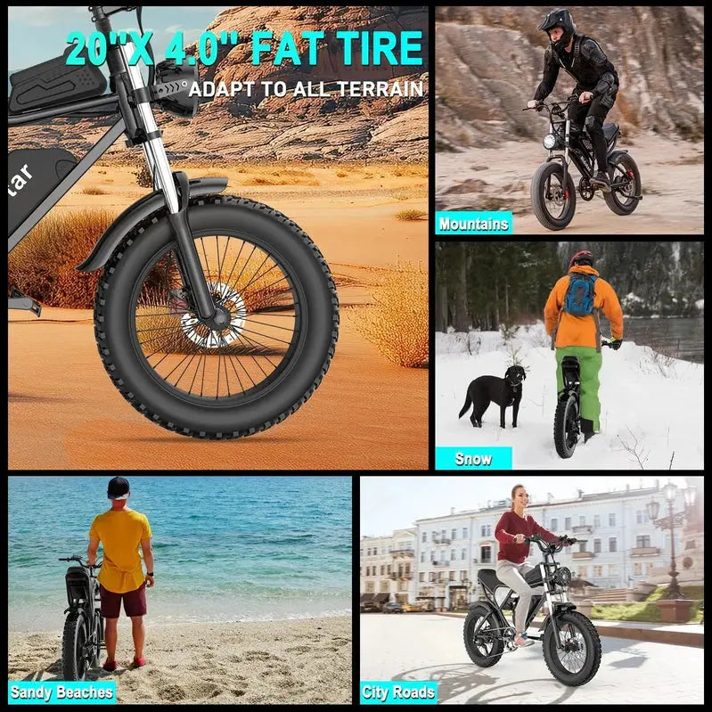 Ridstar Fat Tire Electric Bike 1200 W 48 V 15.6 Ah 20 inch Wheels 7-Speed Full Suspension