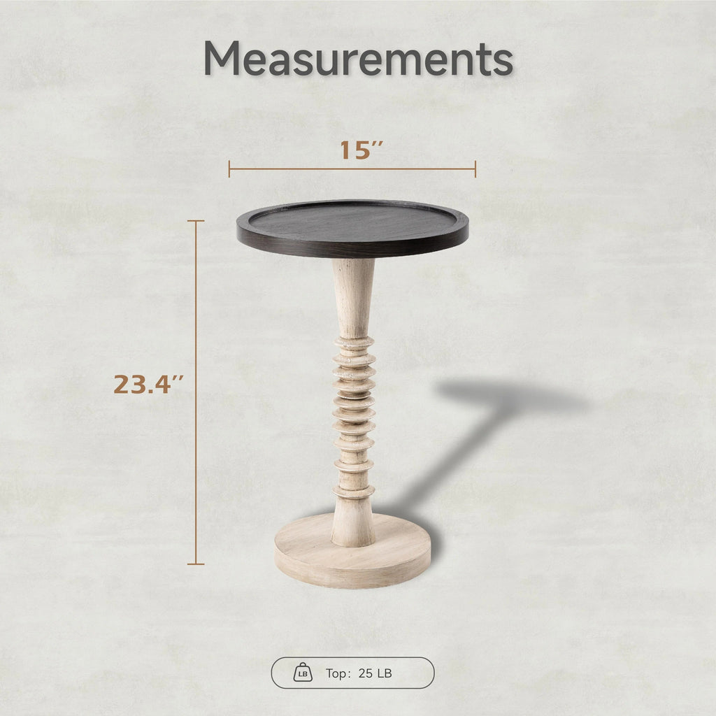Pedestal End Table With Round Tray Top And Distressed Finish