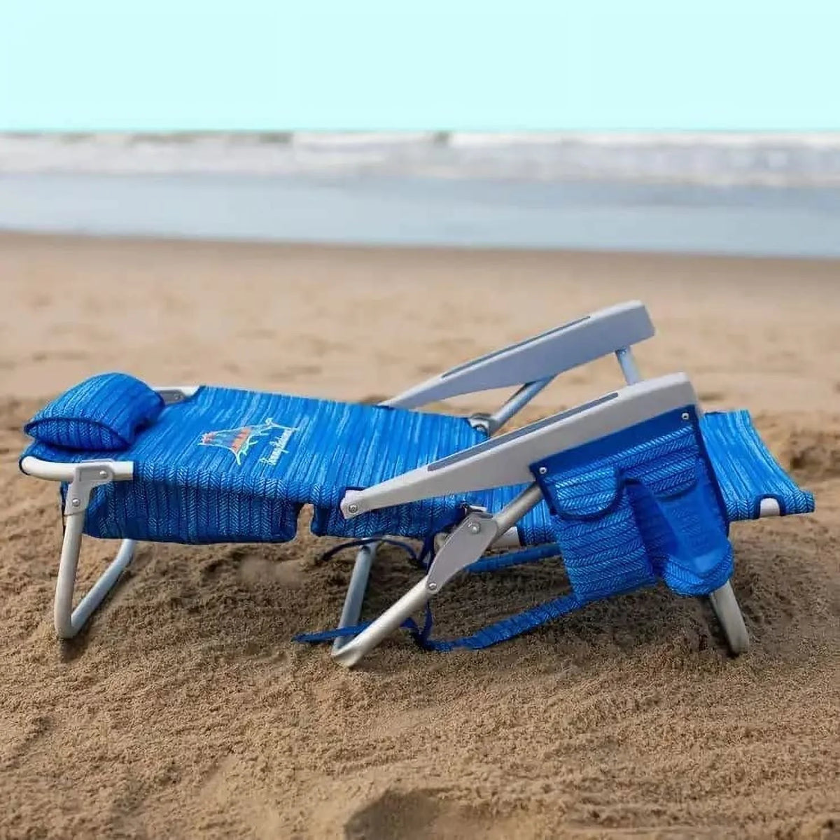 Tommy Bahama Backpack Beach Chairs, Blue, 2 Pack - 300 lb Capacity