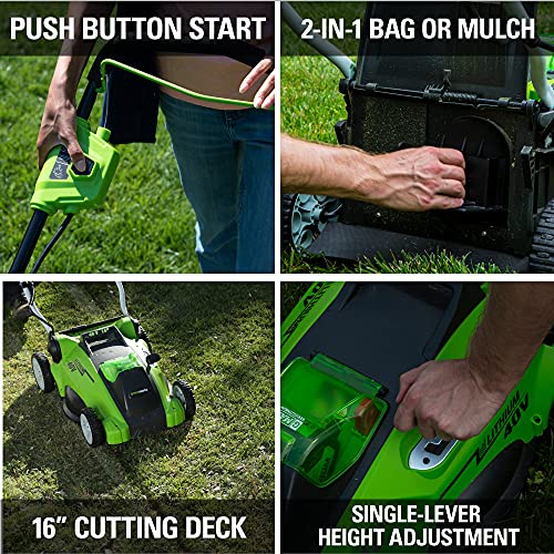 40V 16-Inch Cordless Electric Lawn Mower With 4.0Ah Battery And Charger