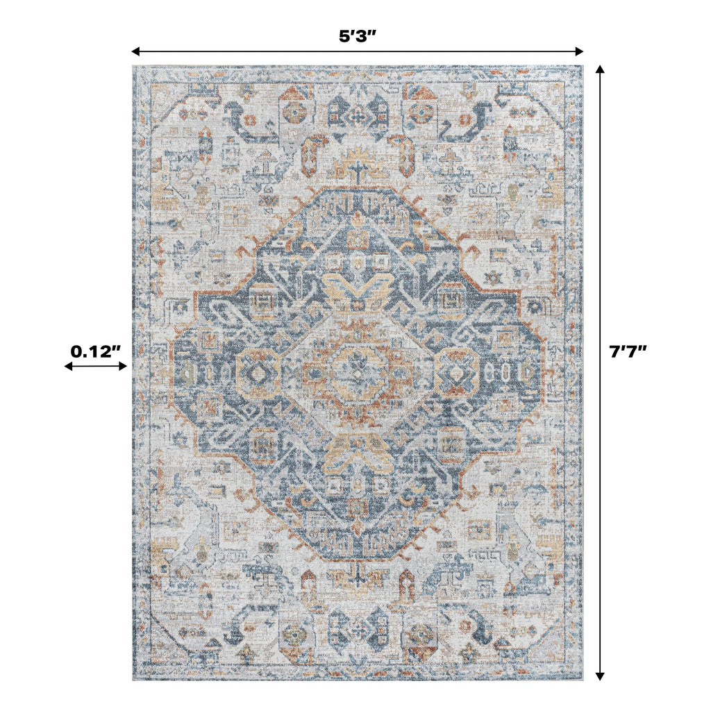 Bohemian Medallion Low-Pile Machine-Washable Area Rug, Cream And Terra