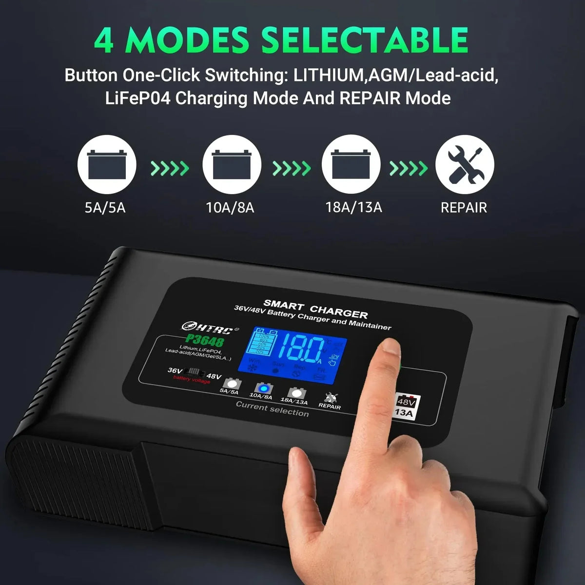 36V 18-Amp And 48V 13-Amp Smart Golf Cart Battery Charger