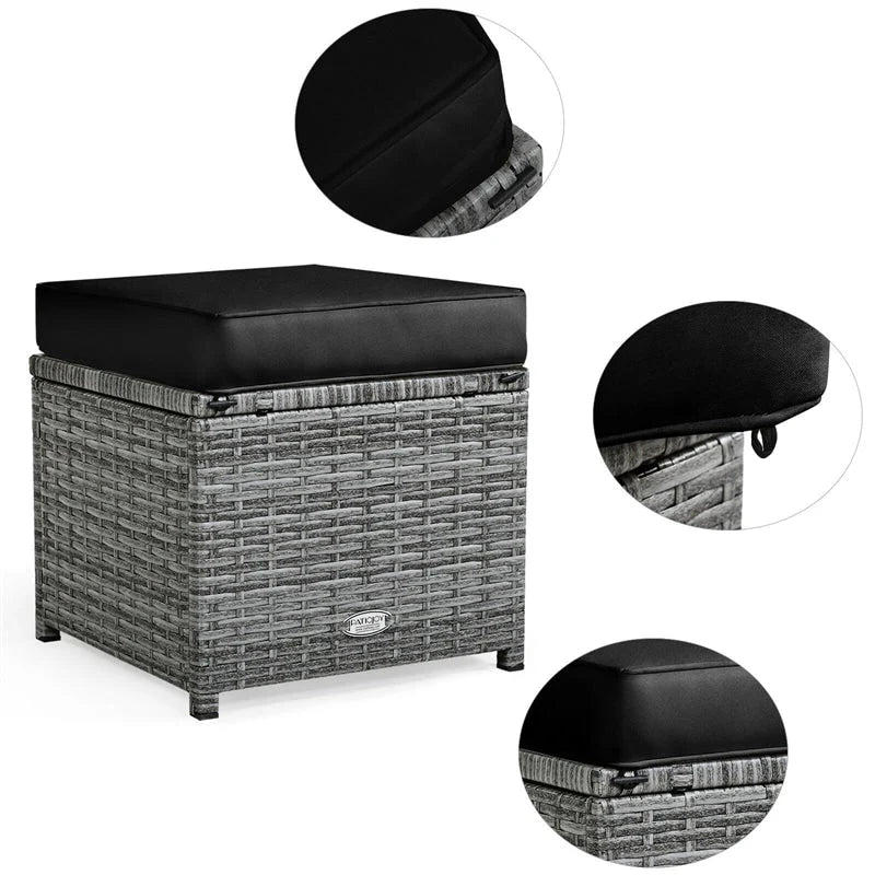 7-Piece Rattan Patio Dining Set With 3 Corner Chairs, 3 Ottomans And Table