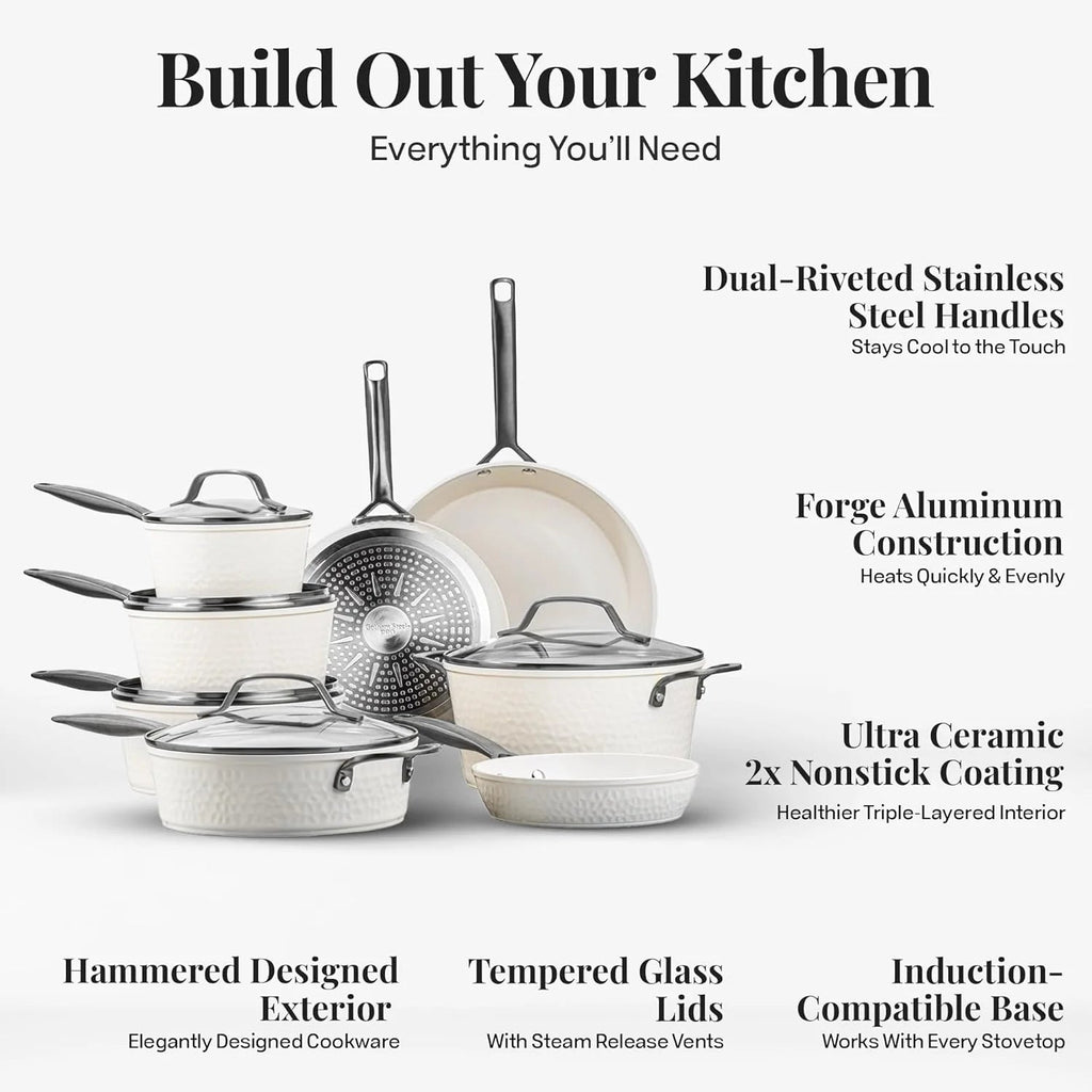 Gotham Steel Hammered 20 Pc Ceramic Nonstick Cookware Set, Copper