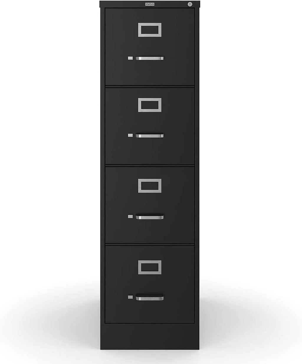 STAPLES 4-Drawer Lockable File Cabinet, Black, 25 in D x 15 in W