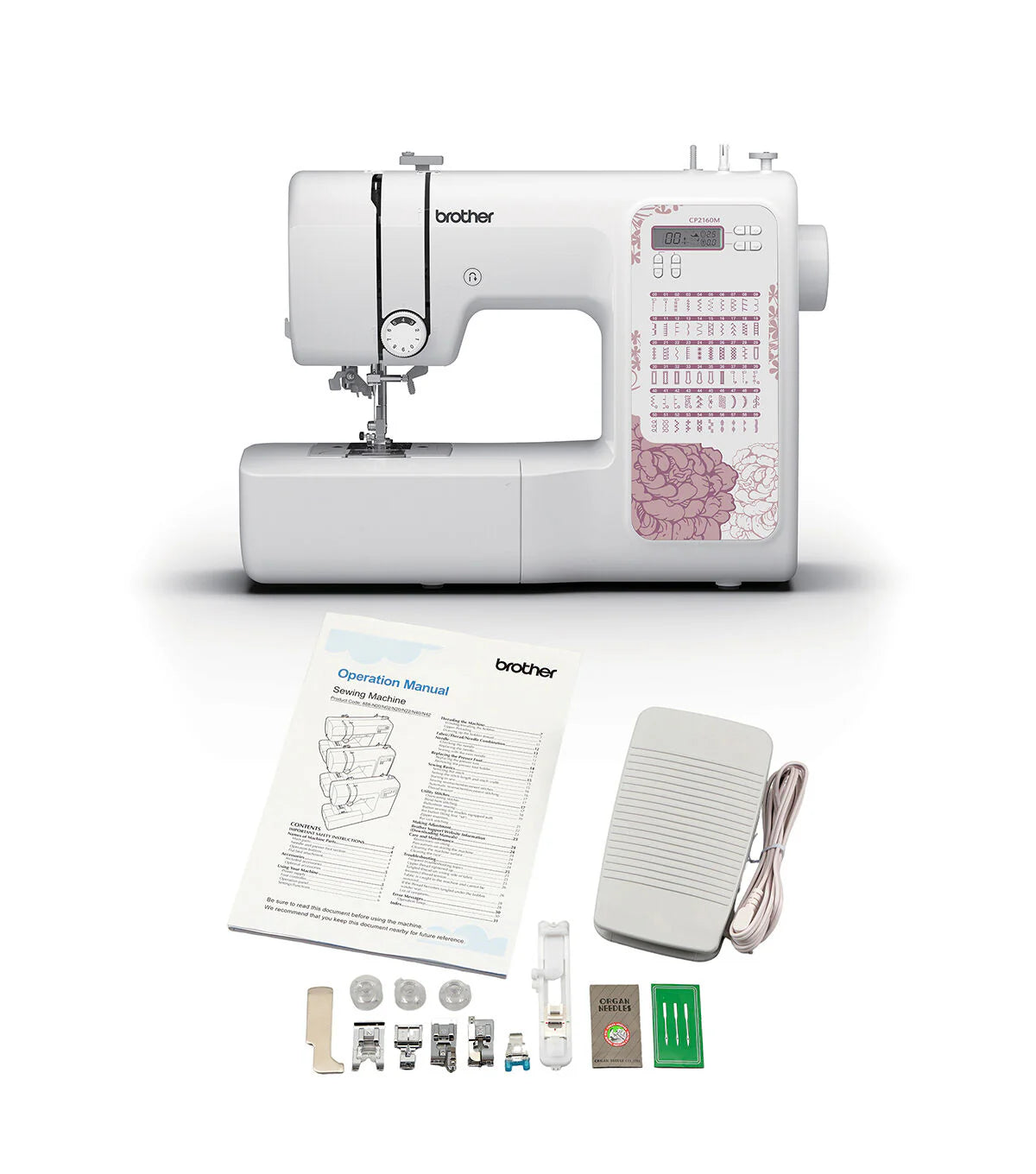 Brother Computerized Sewing Machine, Light Mauve Floral, 60 Built-In Stitches - CP2160M