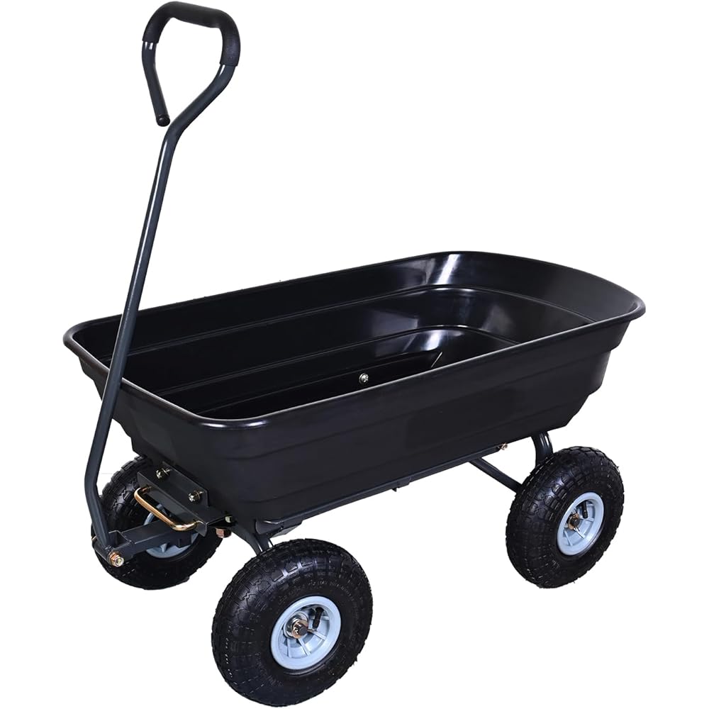 AAIN Heavy Duty Garden Dump Cart, 4 Cu. Ft., 600 lb Capacity, Black