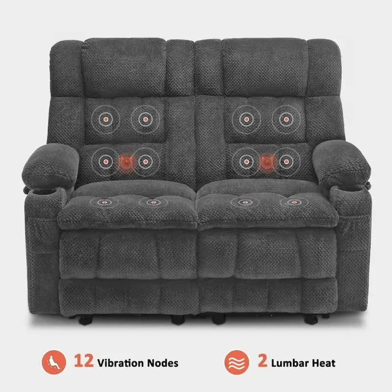 MCombo Power Reclining Loveseat With Heat, Vibration, Cupholders And USB Charge Ports - RS6314