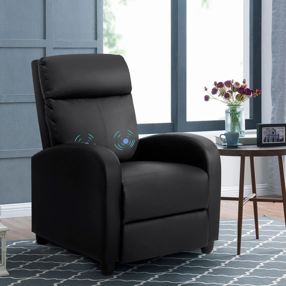 Massage Recliner Chair With PU Faux Leather Upholstery And Padded Seat