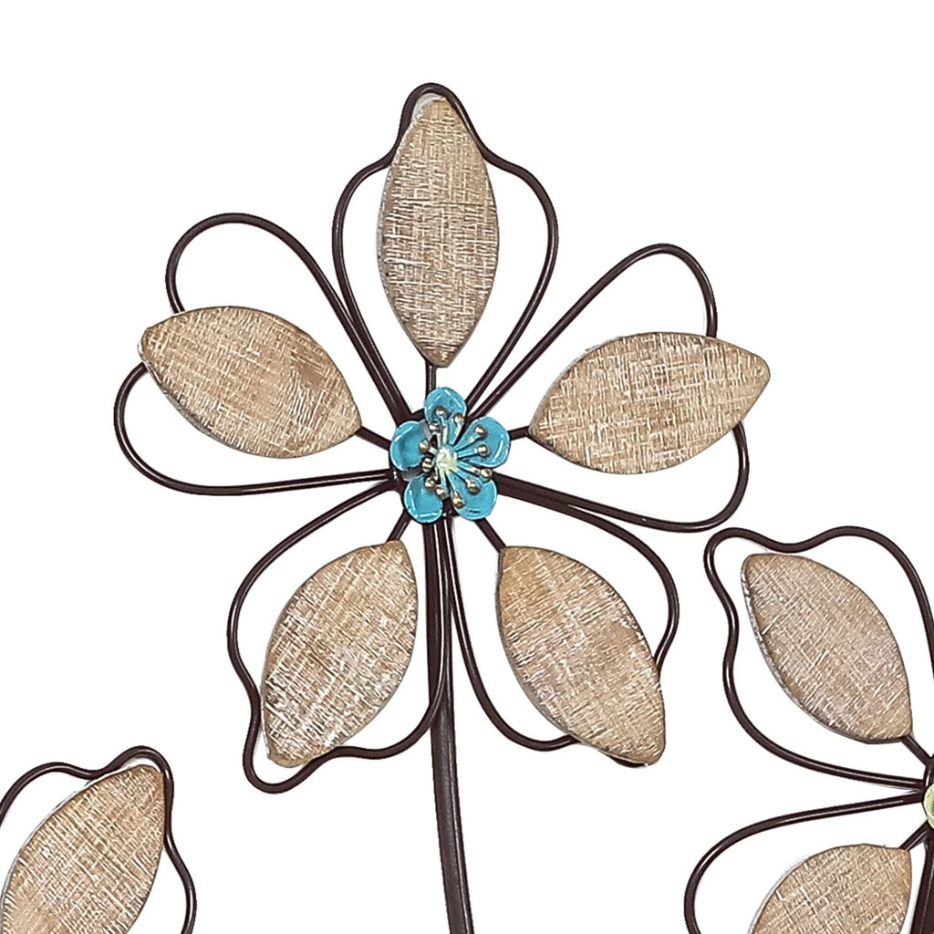 Metal Wall Decor With 5 Flowers, Iron, 19in L x 1.5in W x 30.75in H