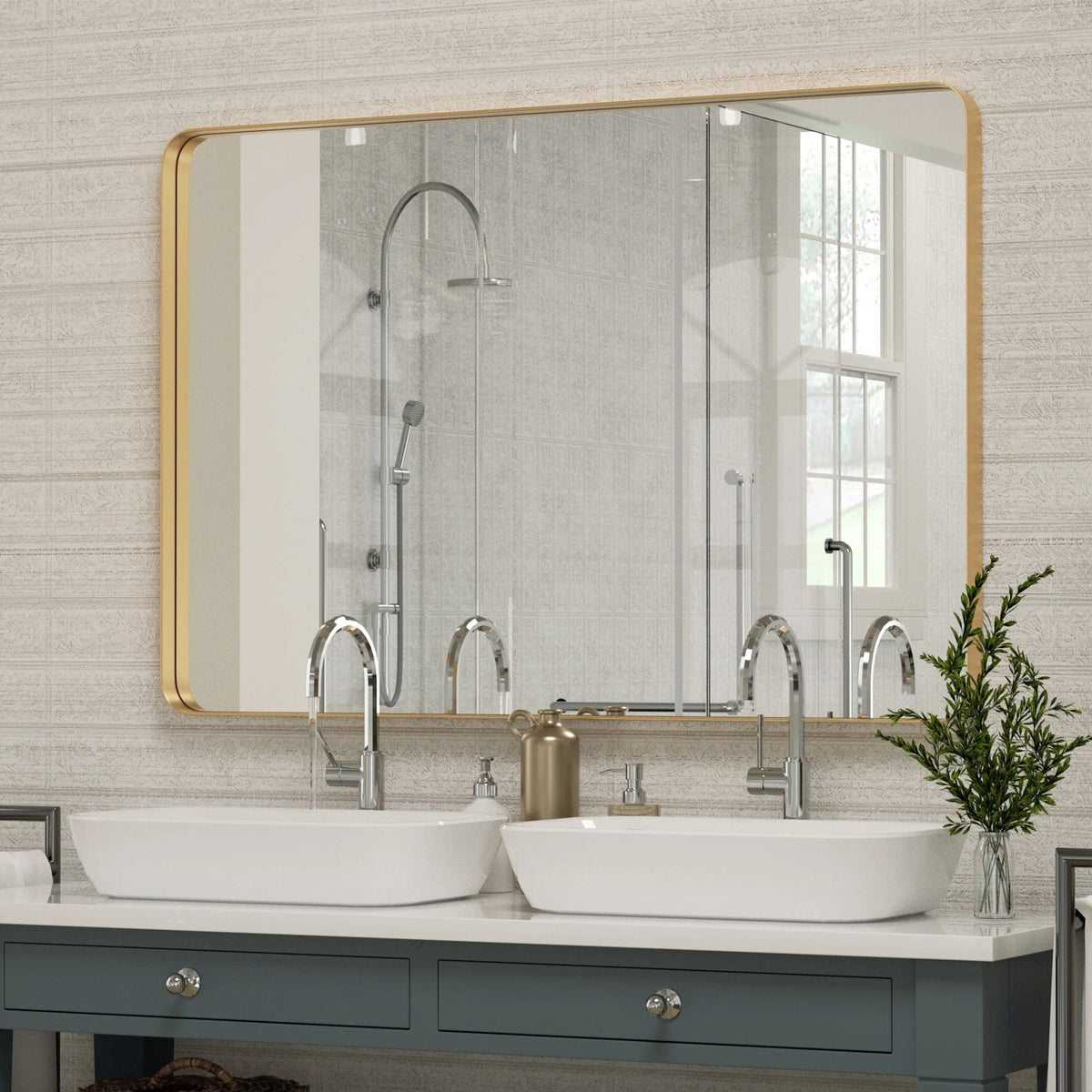 Framed Wall Vanity Mirror With Rounded Corners, 1 Piece